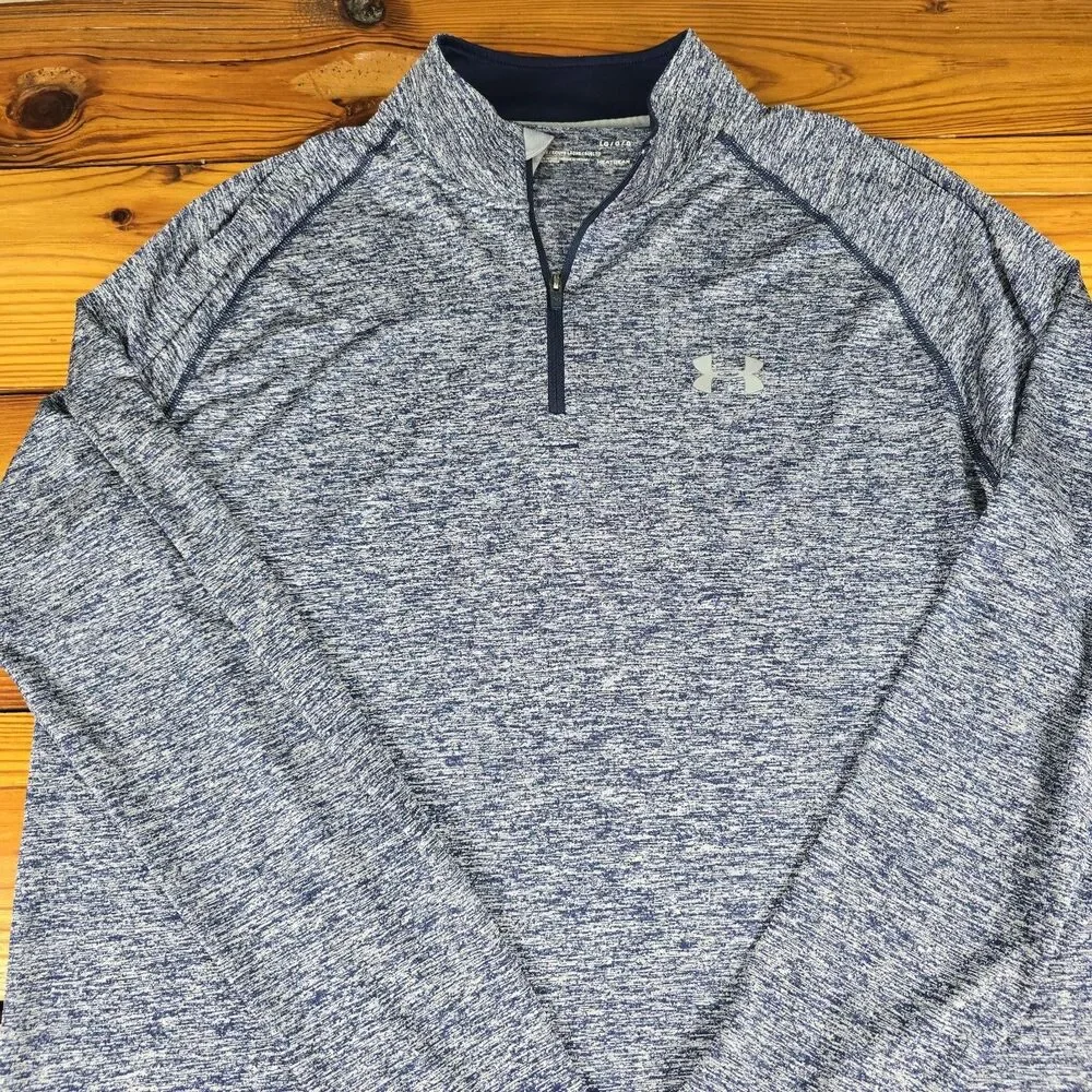 Under Armour Heat Gear Lightweight 1/4 Zip Men Large Heather Blue Pristine!!